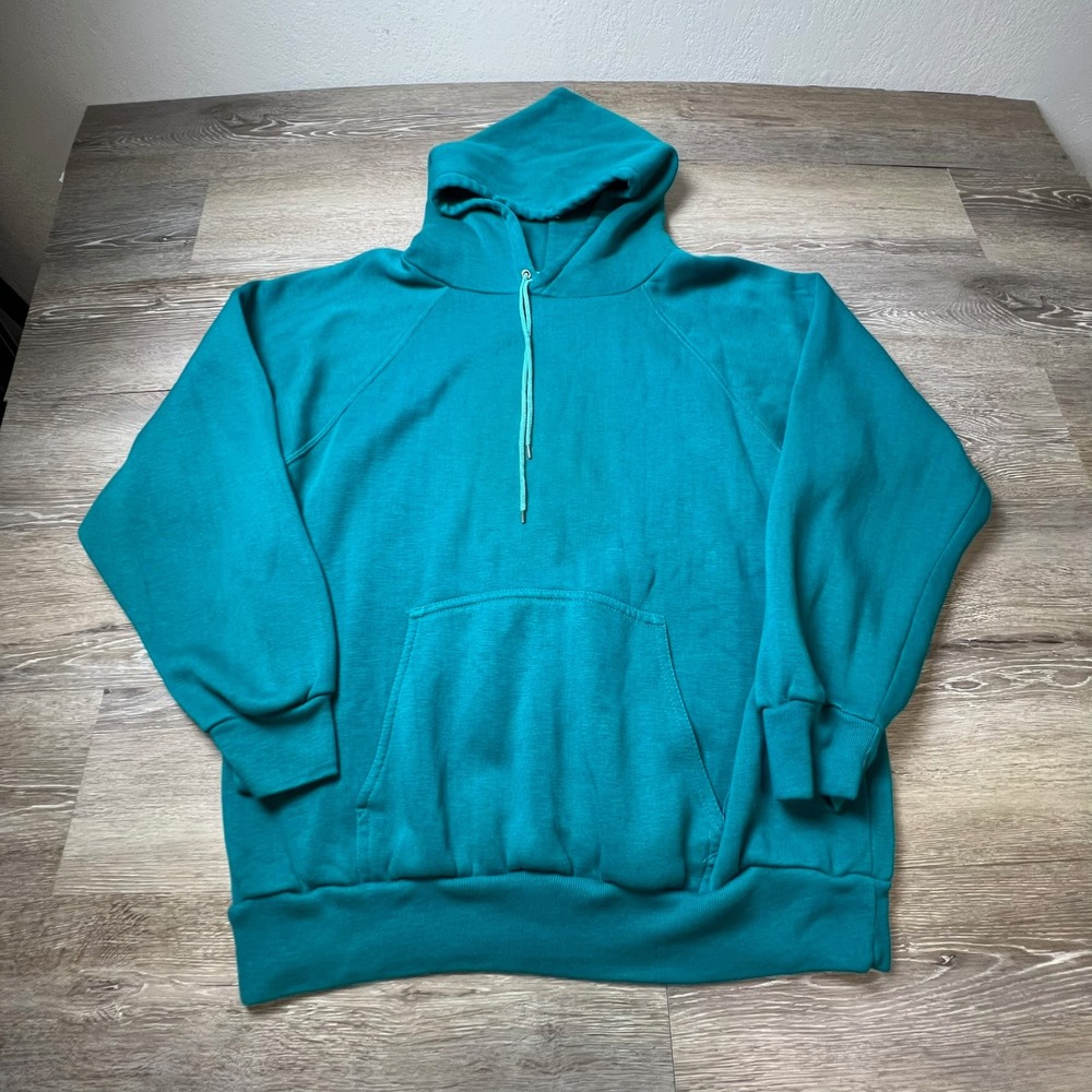 MacGregor Hoodie Mens Medium Teal Vintage 90s Raglan Blank Sweatshirt